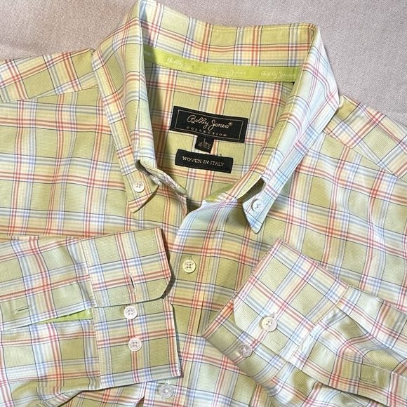 Bobby Jones Other - Bobby Jones Collection L Yellow Plaid‎ Long Sleeve Cotton Shirt Woven in Italy